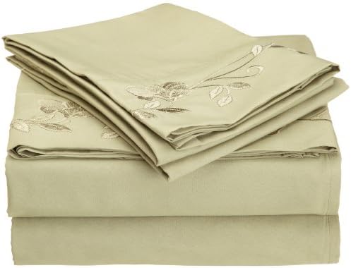 Cathay Home Fashions Luxury Silky Soft Flower Design Embroidered Microfiber Full Sheet Set, Sage