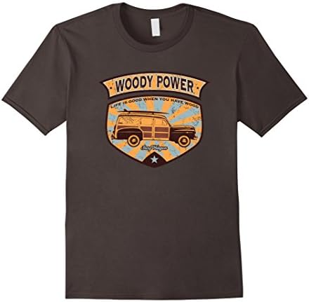 Men's Woody Wagon t-shirt - Vintage Beach Surf Wagon tee XL Asphalt
