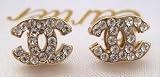 Designer Inspired CC double C STUD all Swarovski Crystal Earrings,gold accent, light weight, small size