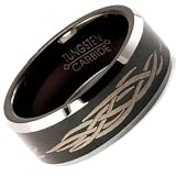 Tungsten Carbide Men's Ladies Unisex Ring Wedding Band 8MM (5/16 inch) Black Laser Engraved Tribal Comfort Fit (Available in Sizes 8 to 12) size 9