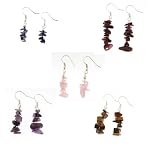 Set of 5 Chip Earrings - Amethyst, Garnet, Lapis Lazuli, Rose Quartz, Tiger Eye - Silver Plated.
