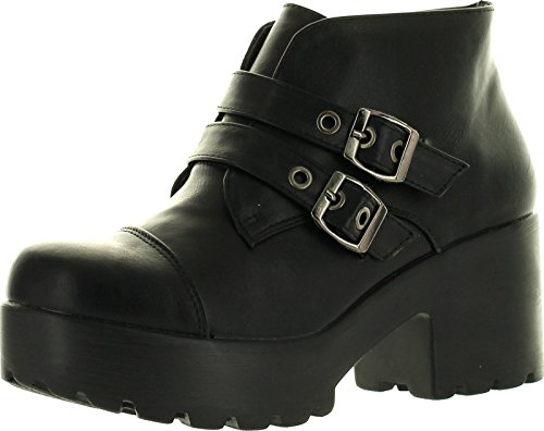 X2b Hayden-3 Women Round Toe Buckle Strap Side Zip Platform Chunky Ankle Booties