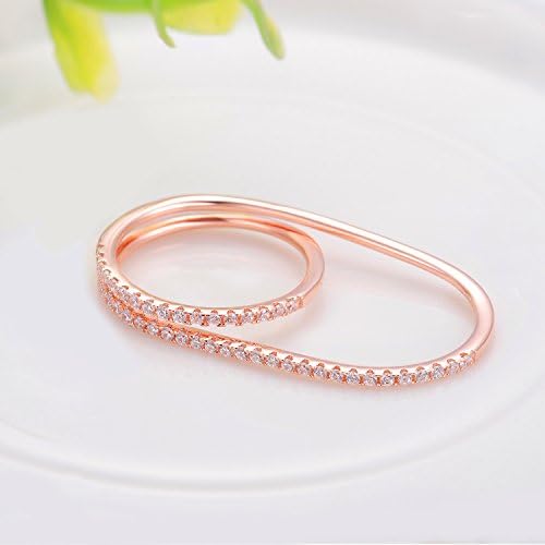 Starharvest Women's 925 Sterling Silver with Rose Gold Plating AAA CZ Double Fingers Charm Rings