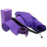 Yoga Kit For Beginners and Intermediates - Mat, Foam Block, Strap, Mat Bag - Purple
