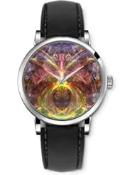 SPRAWL Aanalog Fashion Series Silver Ladies Watches of Genuine Black Leather Strap,Unique Wrist Watch for Women Girls Designed with Model of colorful lines