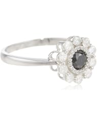 10k White Gold Black and White Diamond Flower Ring (1 cttw)