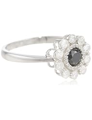 10k White Gold Black and White Diamond Flower Ring (1 cttw)