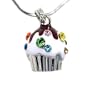 Cute Silver Cupcake Birthday Crystal Charm Necklace