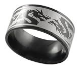 Stainless Steel Tribal Dragon Design Polished Band with Black Accents