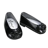 Black Patent Doll Shoes with Bow, Dress Shoes Fits 18 Inch American Girl Dolls, Black Patent Bow Shoe Slip Ons