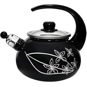 Whistling Stove Top Kettle, Non Toxic Enamel Coating,2.0L/black-silver leaf