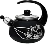 Whistling Stove Top Kettle, Non Toxic Enamel Coating,2.0L/black-silver leaf