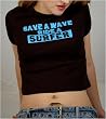 SAVE A WAVE RIDE A SURFER BABYDOLL T-SHIRT FOR JUNIORS AND GIRLS (black)