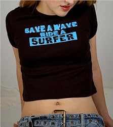 SAVE A WAVE RIDE A SURFER BABYDOLL T-SHIRT FOR JUNIORS AND GIRLS (black)