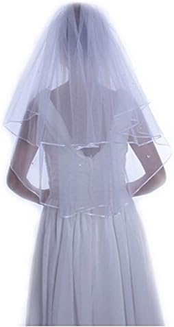 GLbridal 2-tier Bridal Veil Two Layer Ribbon Edge Wedding Veil with Comb White&amp;Ivory (Ivory)