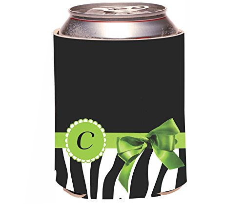 Rikki KnightTM Letter " C " Green Zebra Bow Monogram Design Design Drinks Cooler Neoprene Koozie