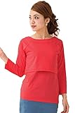Sweet Mommy デコルテすっきり 授乳Tシャツ ストレッチコットン すっきりネックライン ラグラン 【8分丈】 授乳服 / マタニティウェア L フューシャピンク