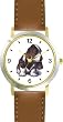 Basset Hound Puppy JP Dog - WATCHBUDDY&reg; DELUXE TWO-TONE THEME WATCH - Arabic Numbers - Brown Leather Strap-Women's Size-Small