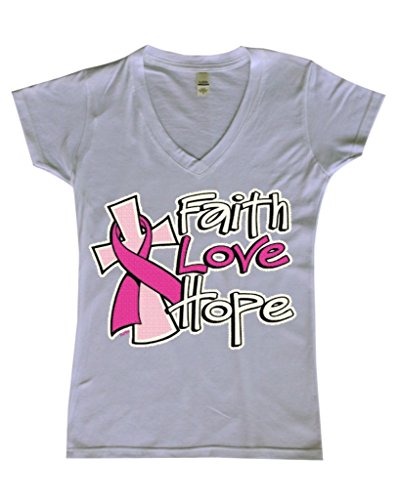 Faith Love Hope Women V-Neck Breast Cancer Awareness Shirts