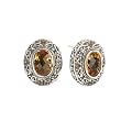 925 Silver, Citrine & Chocolate Diamond Oval Earrings with 18k Gold Accents (0.32ctw)