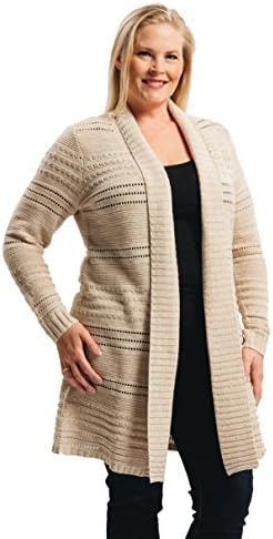 Arpeggio Women's Plus Texture Cardigan 3X Oatmeal/Cream