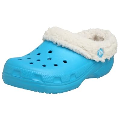 teal crocs with fur