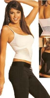 1st Fantasies Seamless Stretch Knit Top with Solid Bodice and V Shape Open fishnet