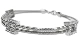18K White Gold Double-Strand, Hand-Woven Mesh Bracelet, Designed With Three Open Square Shaped Stations, Enhanced With Pave Set Diamonds. ( GH-Color, SI-Clarity; c.t.tw.0.50 CT )