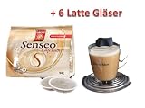 Produkt-Bild: Senseo Typ Caf&eacute; Latte 8 Doppelkammmerpads + 6 Latte Gl&auml;ser mit Henkel + Schokostick Streuer von James Premium&reg;