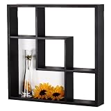 ADECO 12AD081 5-Opening Black Wood Wall Shelves - Decorative Collage Wall Display Frame For Home Decor