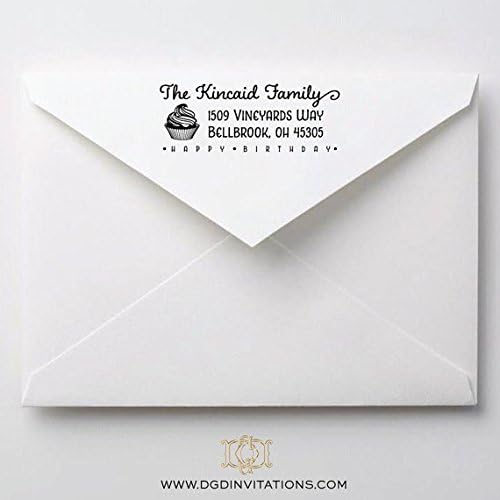 Cupcake Happy Birthday Party Invitation Address Stamp - HB001