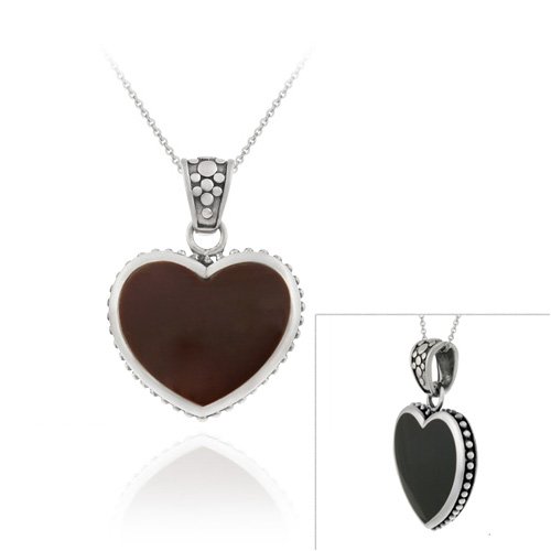 41LACFXVbKL Sterling Silver Genuine Onyx and Carnelian Double Heart Pendant