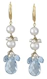 14k White Briolette 13x9 mm Blue Topaz Earrings