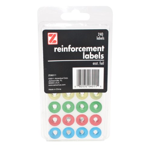 ADVANTUS Self Adhesive Reinforcement Labels, 240 Labels, 4 Assorted Foil Colors (Z06011)