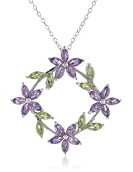 Sterling Silver, Amethyst and Peridot Pendant Necklace, 18"