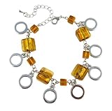 Bracelet - B80 - Murano Style Glass Cubes & Silver Tone Circle Dangles ~ Topaz