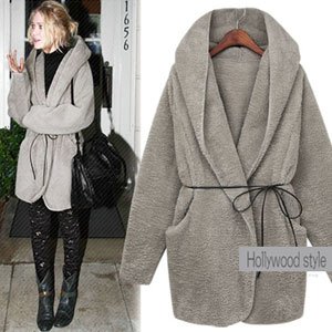 (イイネショップ) eeNeshop 豪華なビッグカラーフードフリースロングカーディガン【セレブ・ハリウッド】【レザージャケット、ジャケット、ライダースジャケット、コートジャケット】