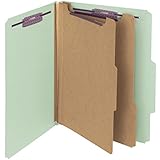 Smead Pressboard Classification File Folder with SafeSHIELD&reg; Fasteners, 2 Dividers, 2" Expansion, Letter Size, Gray/Green, 10 per Box (14076)