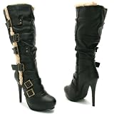 Spy Love Buy Leather Style Aviator Shearling Heel Knee Boots Brianna