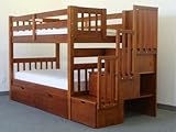 Stairway Bunk Bed Twin over Twin in Expresso with 3 Drawers Built in to the Steps and 2 Under Bed Drawers