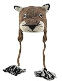 DeLux Mountain Lion Face Wool Pilot Animal Cap/Hat with Ear Flaps and Poms
