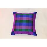 Purple blue and green plaid silk pillow