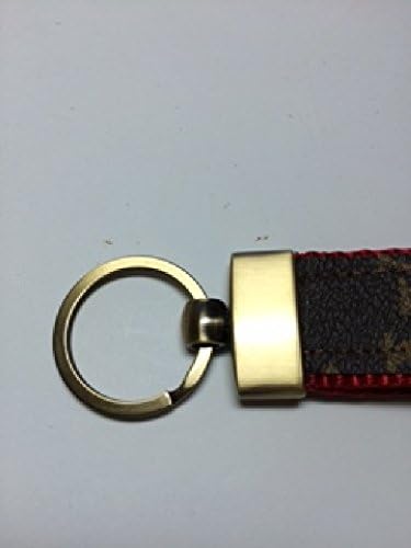 Designer Recycled Initial Monogram Canvas Key Chain with Florescent Pink Heavy Duty Nylon Webbing and Sturdy Brushed Gold Tone Hardware