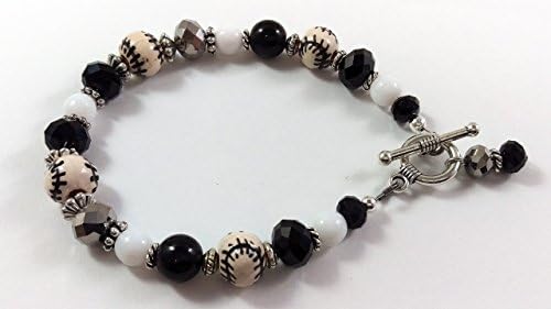 Black and Silver-toned Beaded Baseball Bracelet