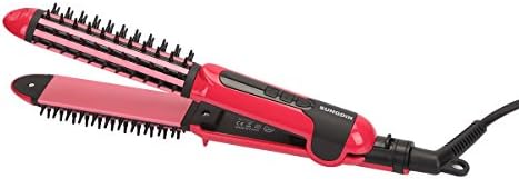 Afunti® 2 in1 Curling Iron Pro Hot Air Brush Ionic Styler Styling Dryer Comb and Ceramic Hair Straightener/Flat Iron (Red)