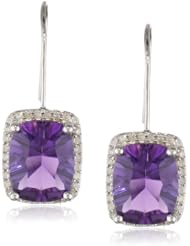 Sterling Silver, Amethyst, and Diamond Dangle Earrings (1/4 cttw, I-J Color, I2-I3 Clarity)