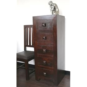 Homescapes - Dakota - Tallboy Chest of Drawers - Dark - 100% Solid Mango Hard Wood - ( No Veneer ) Hand Crafted Furniture