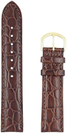 22mm Croco Grain Padded Brown Regular-Length Genuine Leather Replacement Watchband