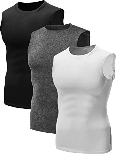 Neleus Men's 3 Pack Sport Compression Under Base Layer Athletic Tank Top,Black,White,Grey,US XL / Tag XXL
