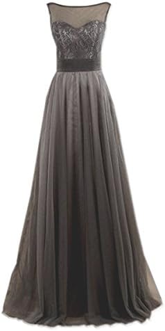 Deaimpler Women's Scoop Backless Bow Lace Tulle Line Long Evening Prom Dress (US 6)